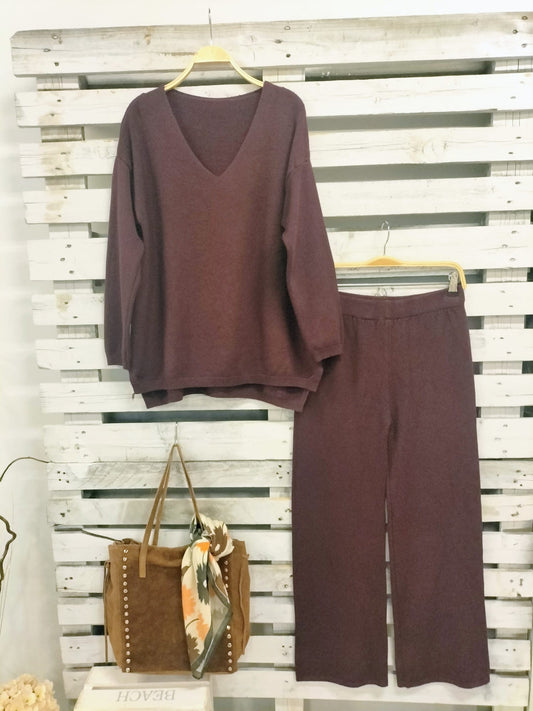 Pantalón punto italiano burdeos