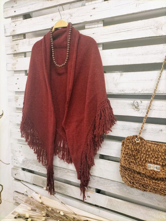 Ponchito flecos Burdeos