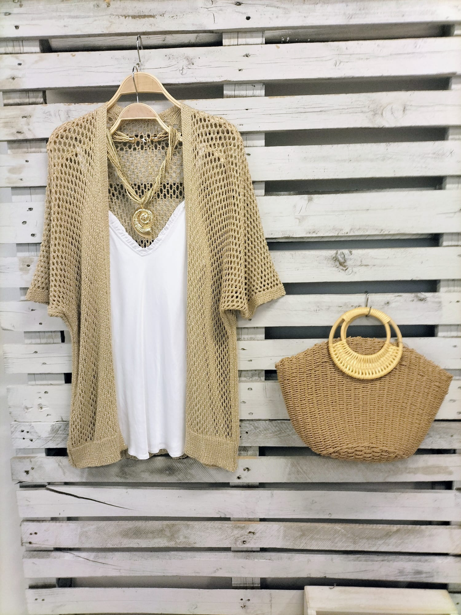 Bolso rafia /asa madera natural - botanikamoda
