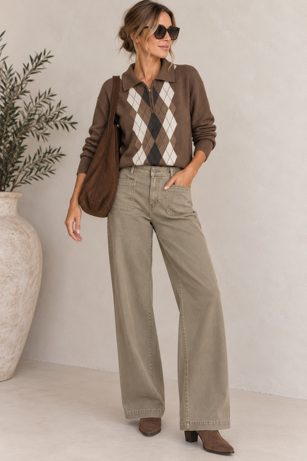Suéter gustoso Argyle camel