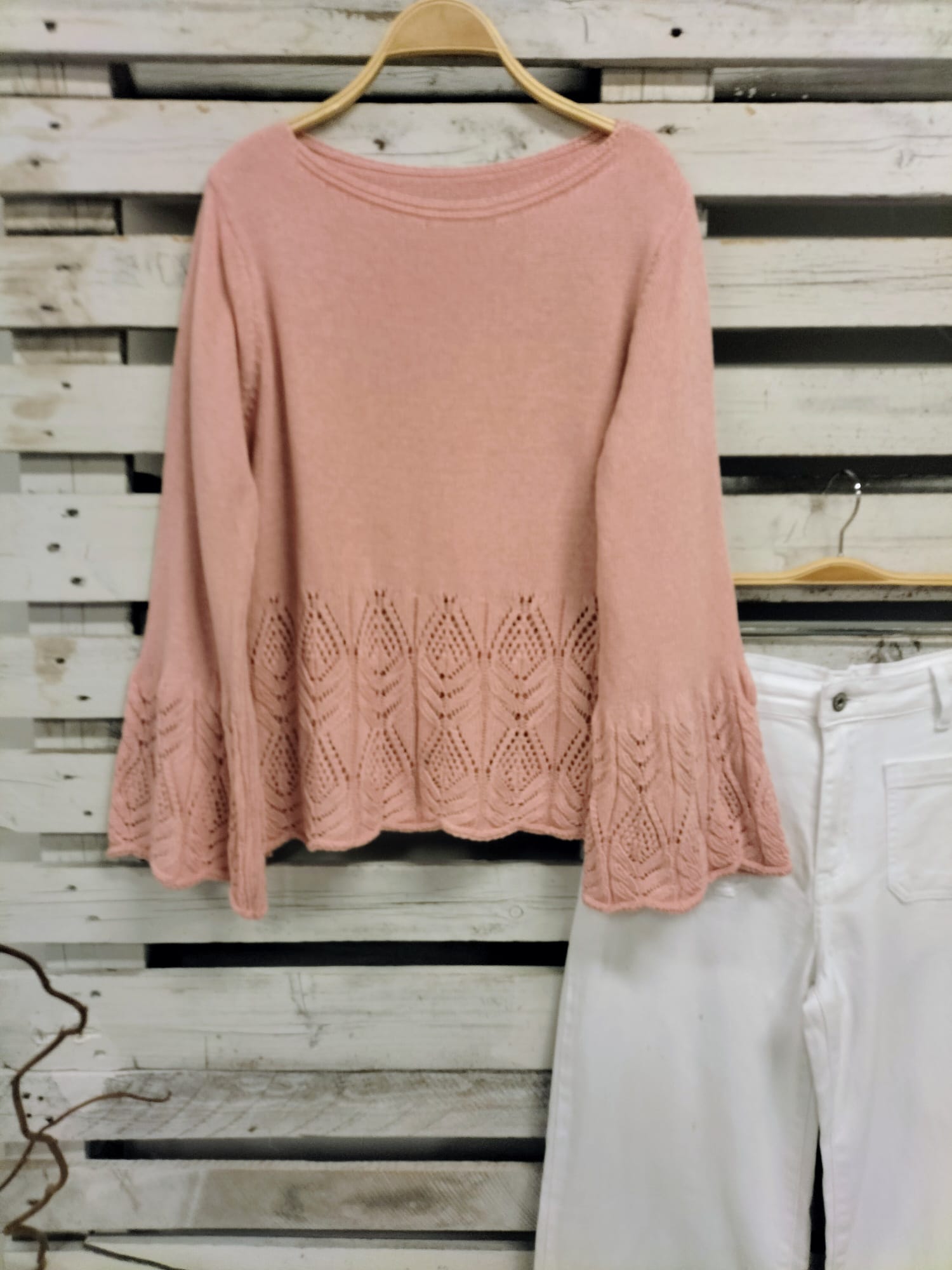 Jersey Cotton rosa antiguo mangas caladas - botanikamoda