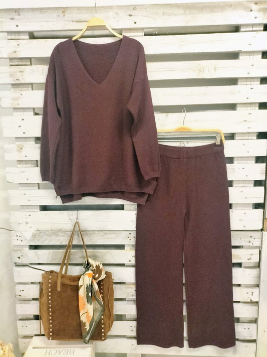 Pantalón punto italiano burdeos