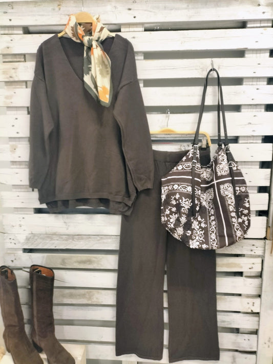 Pantalón punto italiano choco