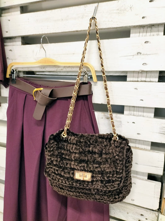Bolso Classy efecto velvet choco