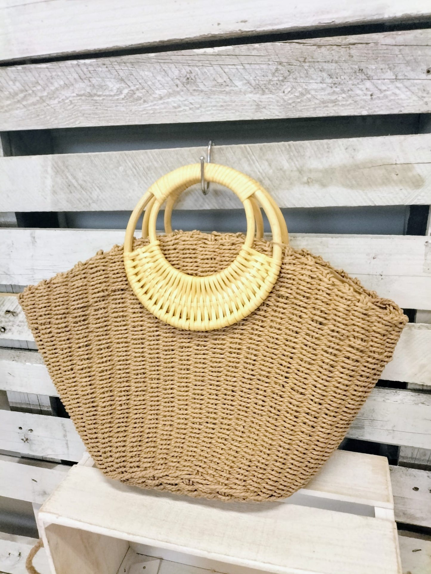 Bolso rafia /asa madera natural - botanikamoda