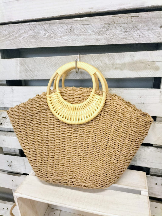 Bolso rafia /asa madera natural - botanikamoda