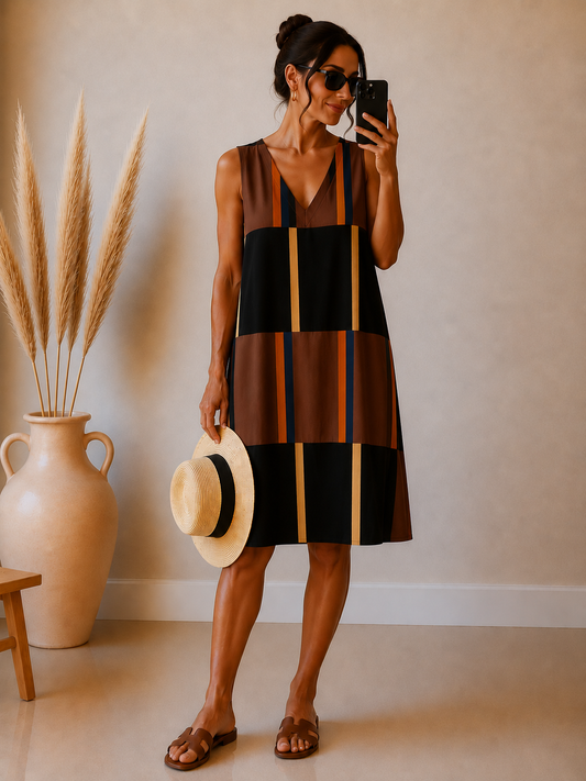 Vestido punto suelto camel negro