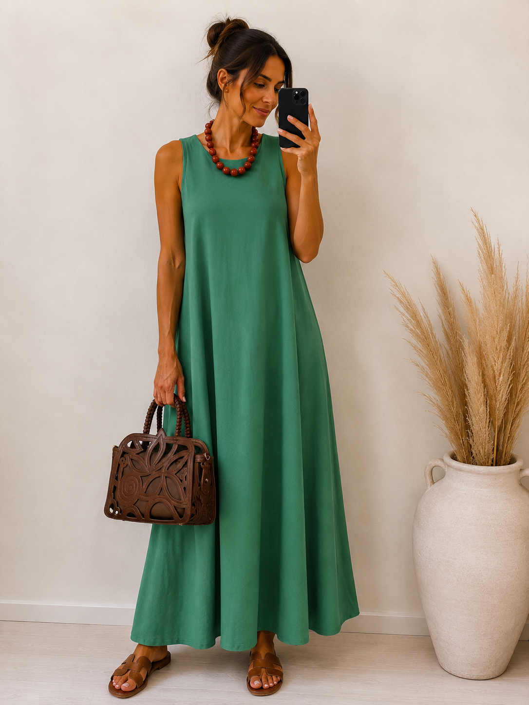 Vestido Verde punto suelto frío